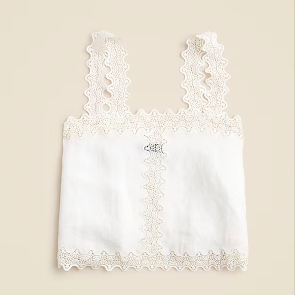 J.Crew Retail Lace-trim squareneck tank top in linen white XXS $69.50 - Picture 7 of 13
